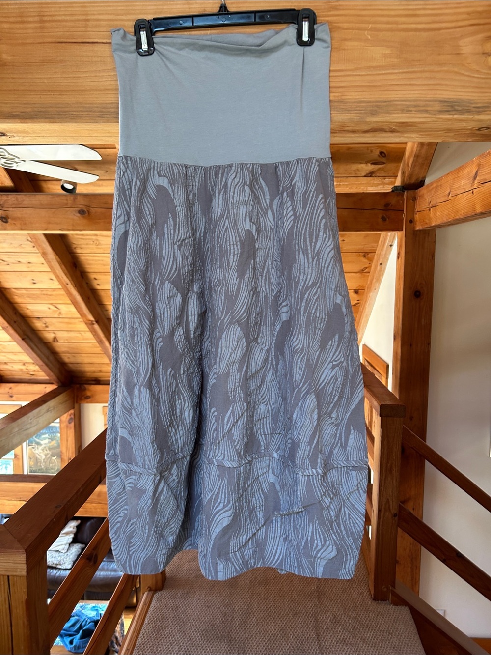 Women's Gray Patterned Maxi Skirt with Fold-Over Waistband